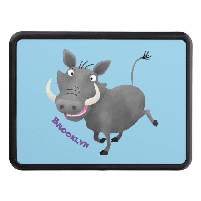 Funny african warthog pig cartoon illustration hitch cover (Front)
