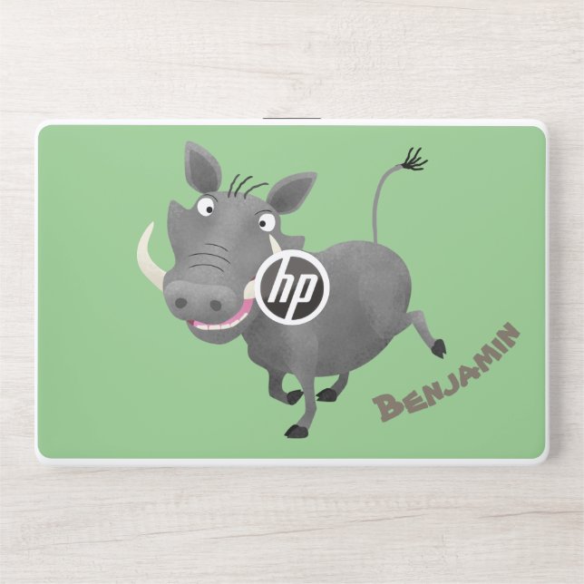Funny african warthog pig cartoon illustration HP laptop skin (Front)