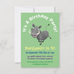 Funny african warthog pig cartoon illustration invitation