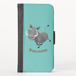 Funny african warthog pig cartoon illustration iPhone x wallet case