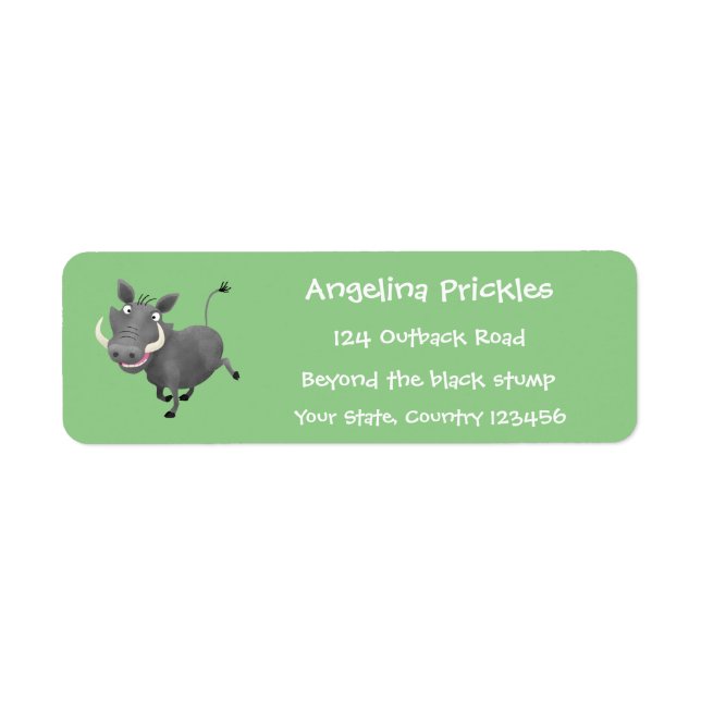 Funny african warthog pig cartoon illustration label (Front)