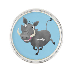 Funny african warthog pig cartoon illustration lapel pin