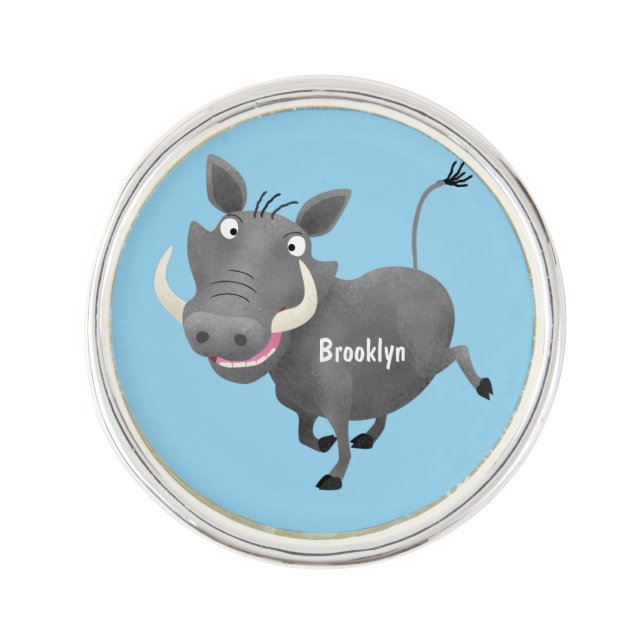 Funny african warthog pig cartoon illustration lapel pin (Front)