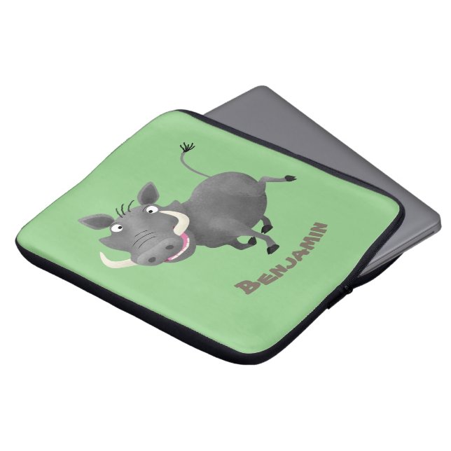 Funny african warthog pig cartoon illustration laptop sleeve (Front Top)