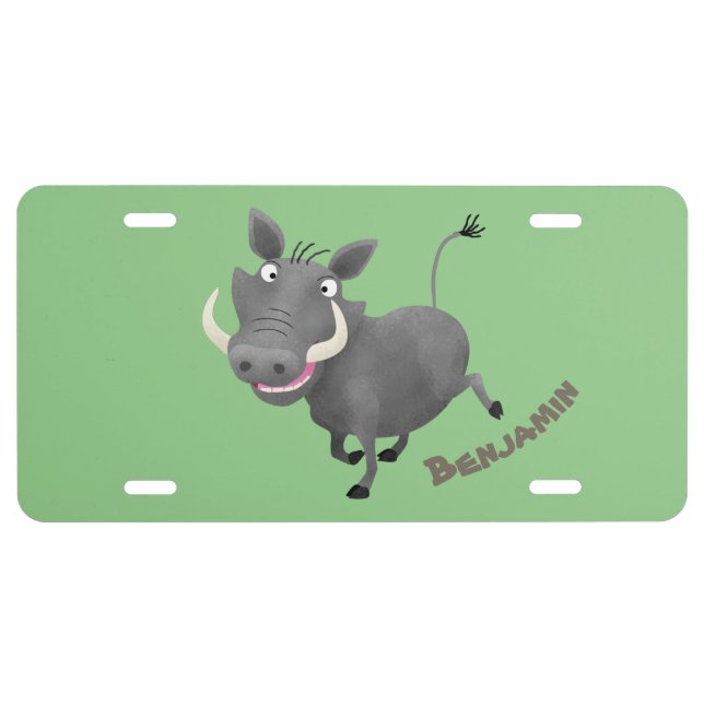 Funny african warthog pig cartoon illustration  license plate (Front)