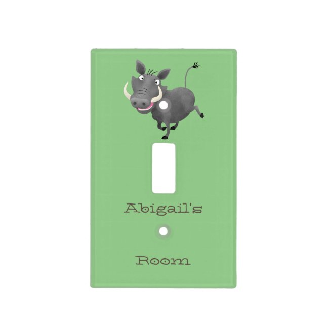 Funny african warthog pig cartoon illustration light switch cover (Front)
