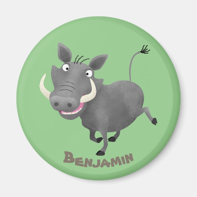 Funny african warthog pig cartoon illustration magnet (Front)