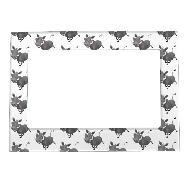 Funny african warthog pig cartoon illustration magnetic frame (Front)