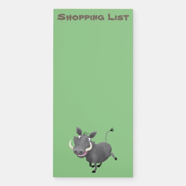 Funny african warthog pig cartoon illustration magnetic notepad (Front)
