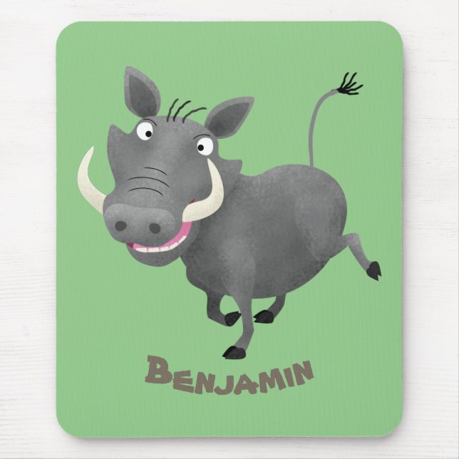 Funny african warthog pig cartoon illustration mouse pad (Front)