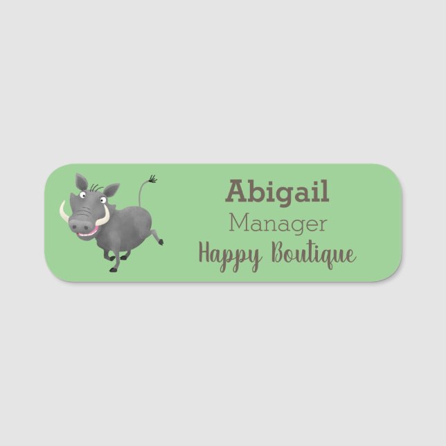 Funny african warthog pig cartoon illustration name tag (Front)