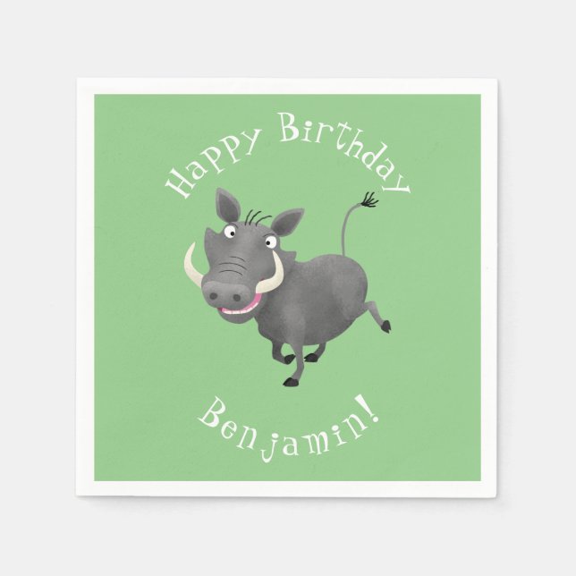 Funny african warthog pig cartoon illustration napkins (Front)