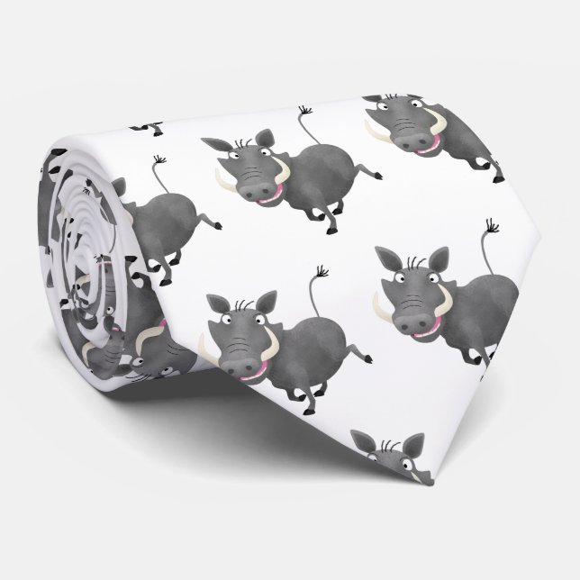Funny african warthog pig cartoon illustration neck tie (Rolled)