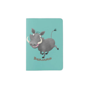 Funny african warthog pig cartoon illustration passport holder