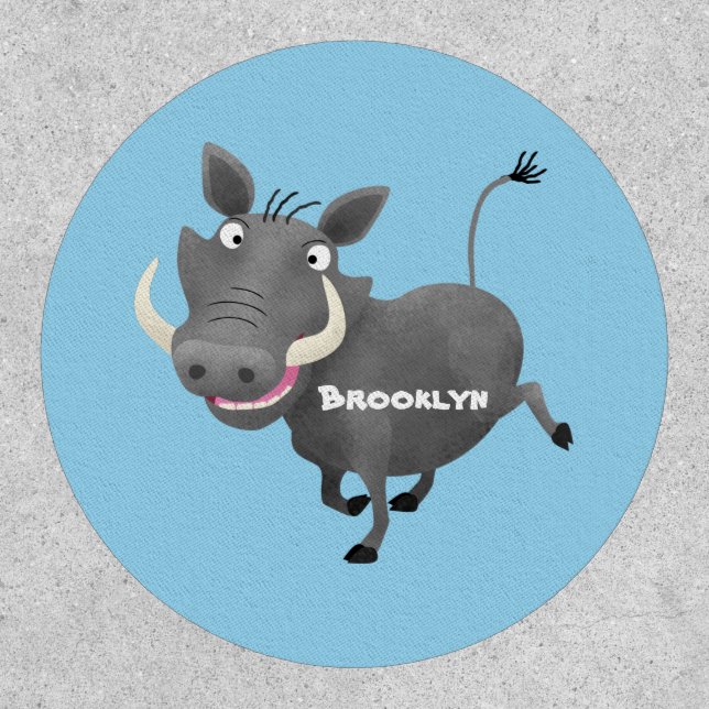 Funny african warthog pig cartoon illustration patch (Front)
