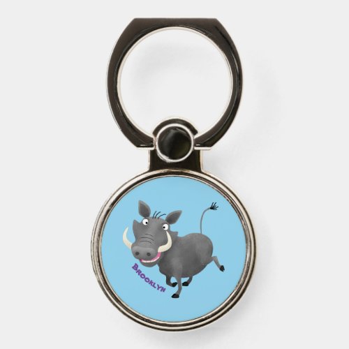 Funny african warthog pig cartoon illustration phone ring stand