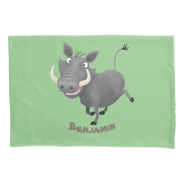 Funny african warthog pig cartoon illustration pillow case (Front)