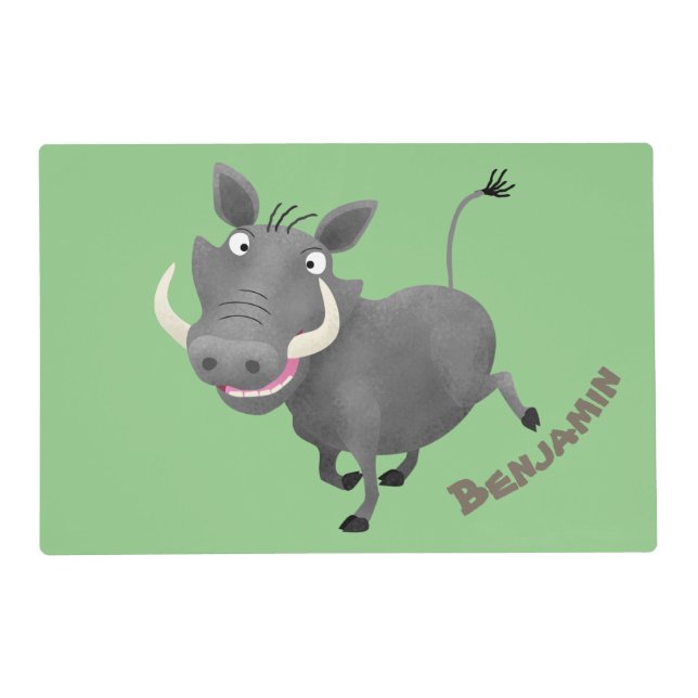 Funny african warthog pig cartoon illustration placemat (Front)