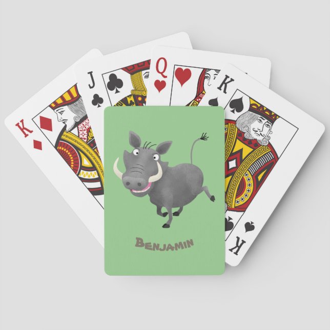 Funny african warthog pig cartoon illustration poker cards (Back)