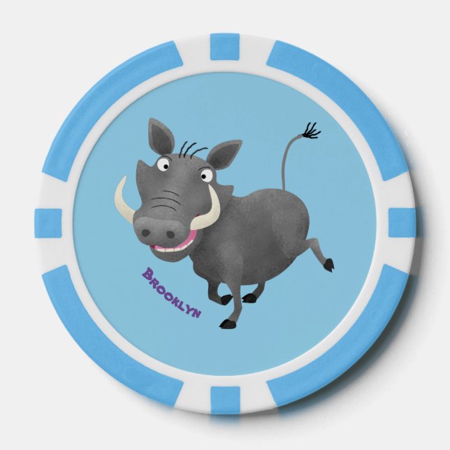 Funny african warthog pig cartoon illustration poker chips (Front)