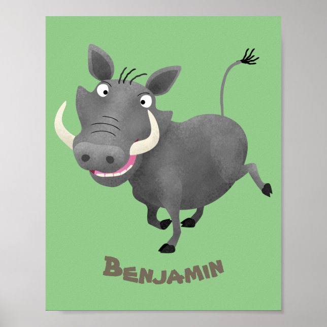 Funny african warthog pig cartoon illustration poster (Front)