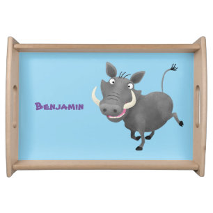 Funny african warthog pig cartoon illustration serving tray
