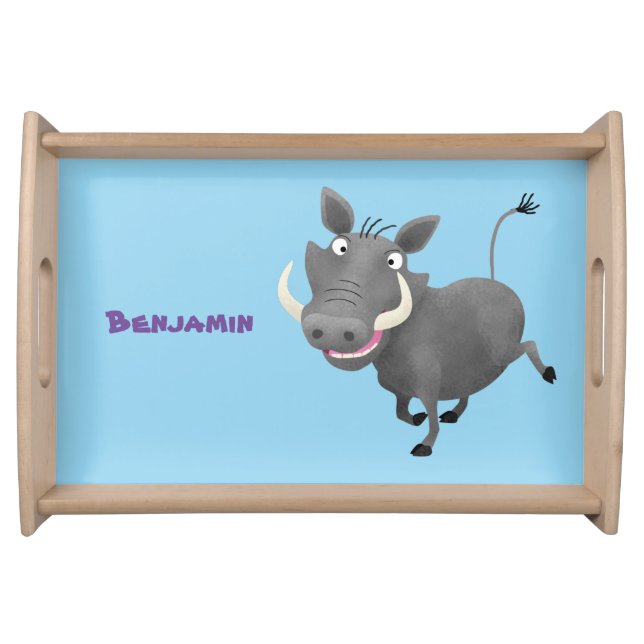 Funny african warthog pig cartoon illustration serving tray (Front)