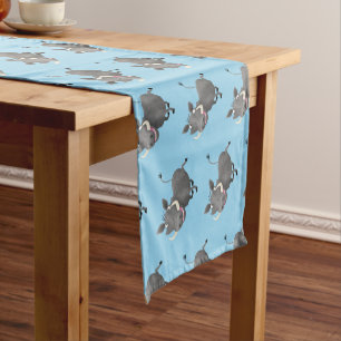 Funny african warthog pig cartoon illustration short table runner