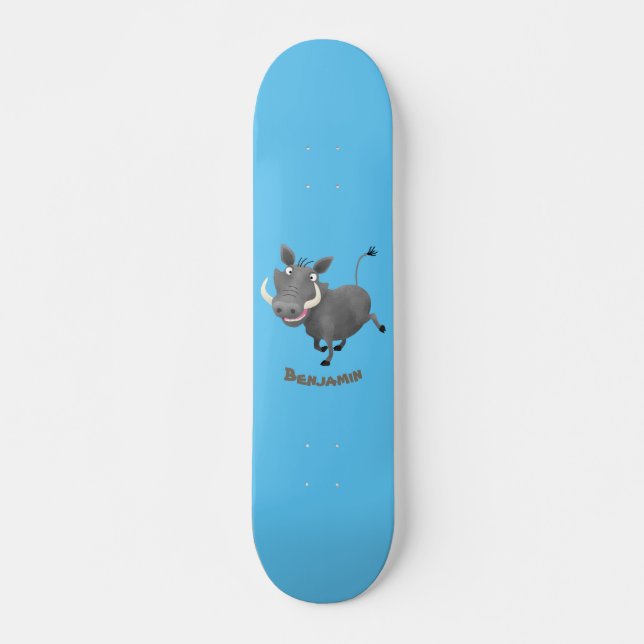 Funny african warthog pig cartoon illustration skateboard (Front)