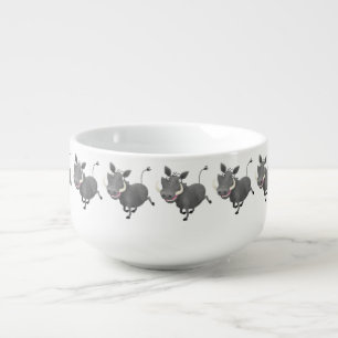 Funny african warthog pig cartoon illustration soup mug