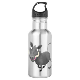 Funny african warthog pig cartoon illustration stainless steel water bottle