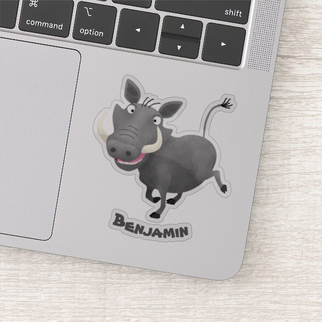 Funny african warthog pig cartoon illustration sticker (Detail)