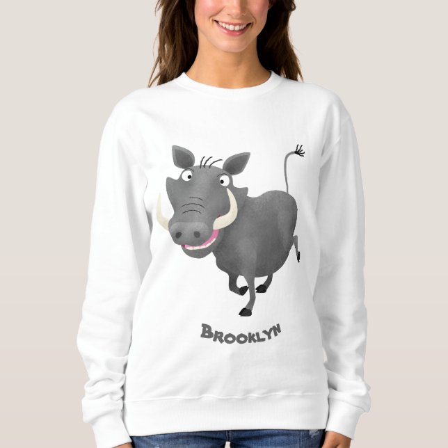 Funny african warthog pig cartoon illustration sweatshirt (Front)