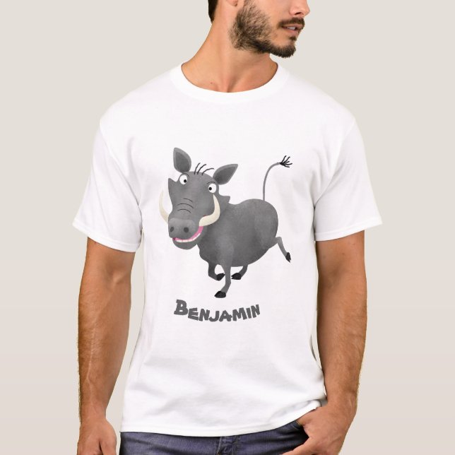 Funny african warthog pig cartoon illustration T-Shirt (Front)