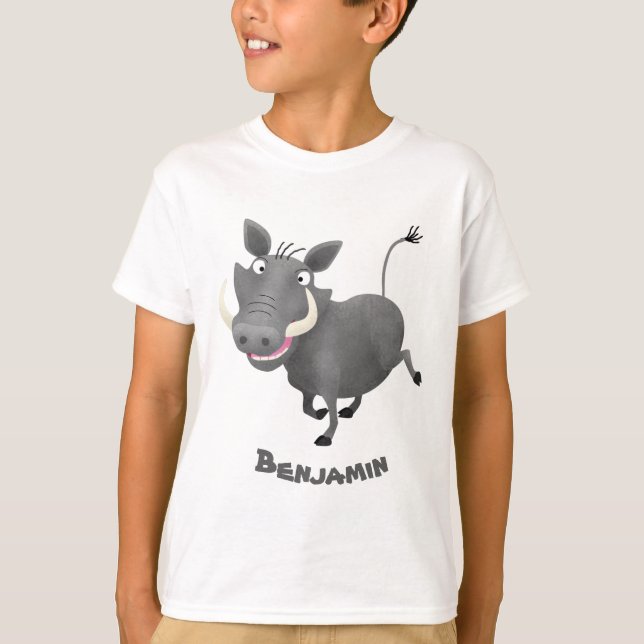 Funny african warthog pig cartoon illustration T-Shirt (Front)