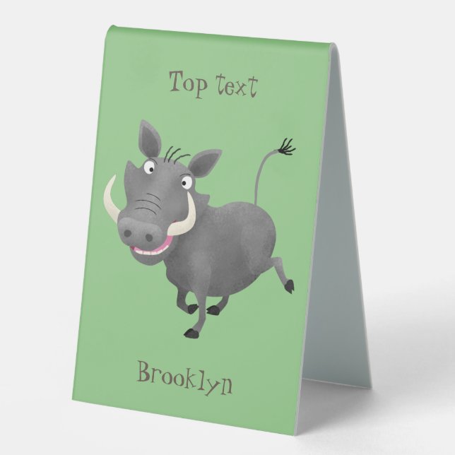Funny african warthog pig cartoon illustration table tent (Front)