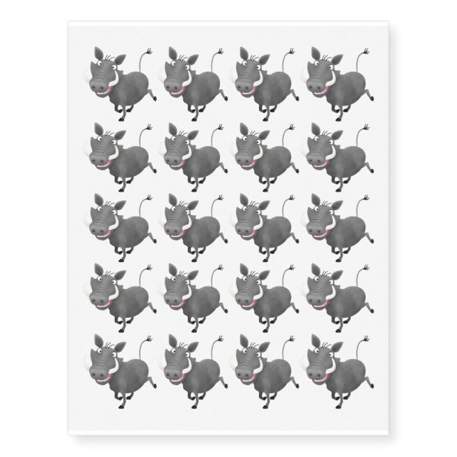 Funny african warthog pig cartoon illustration temporary tattoos (Front)