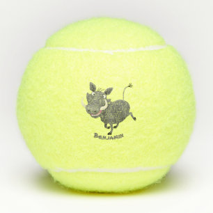 Funny african warthog pig cartoon illustration tennis balls