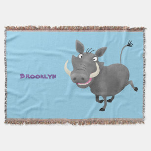 Funny african warthog pig cartoon illustration throw blanket