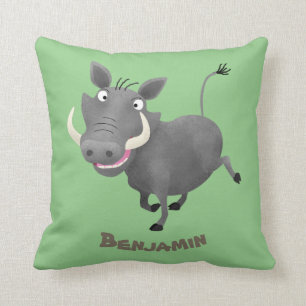 Funny african warthog pig cartoon illustration throw pillow