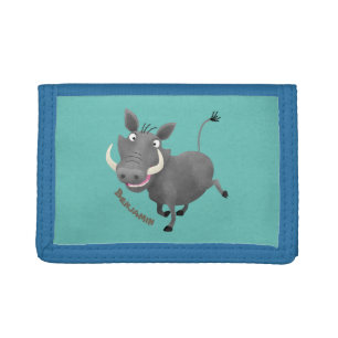 Funny african warthog pig cartoon illustration trifold wallet
