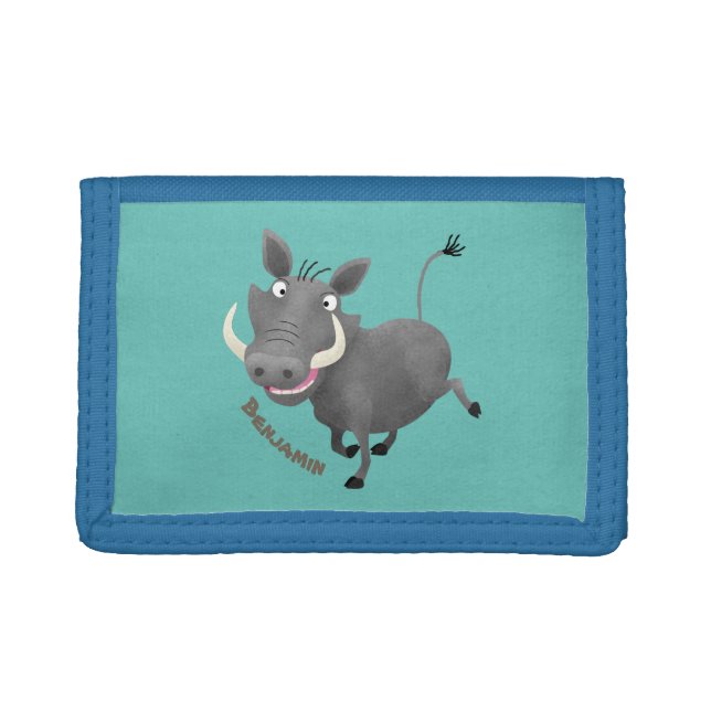 Funny african warthog pig cartoon illustration trifold wallet (Front)