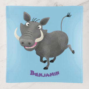Funny african warthog pig cartoon illustration trinket tray