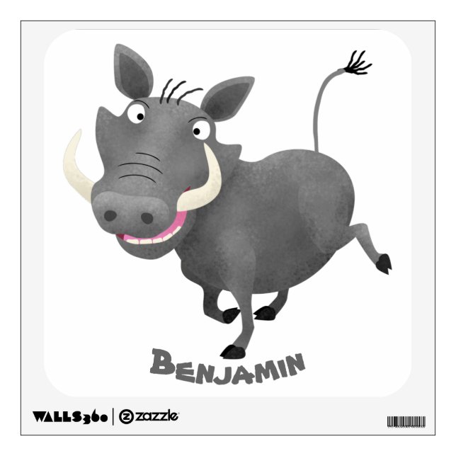 Funny african warthog pig cartoon illustration wall decal (Front)