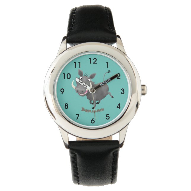 Funny african warthog pig cartoon illustration watch (Front)