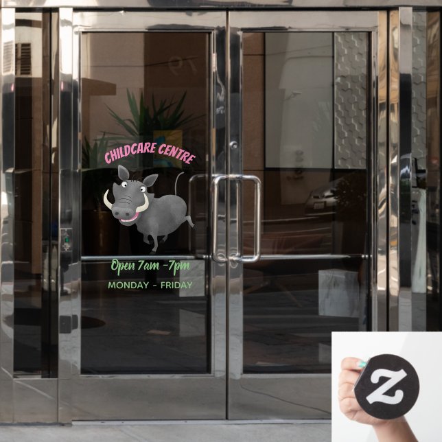 Funny african warthog pig cartoon illustration window cling (Office Door)