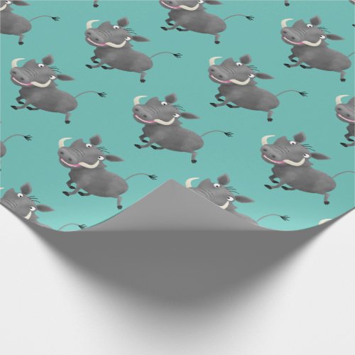Funny african warthog pig cartoon illustration wrapping paper