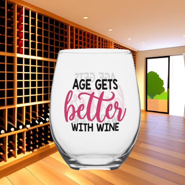 Funny age wine word art stemless wine glass (Creator Uploaded)