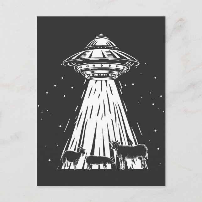 Funny Agriculture Alien Cows UFO Abduction Farmer Postcard (Front)