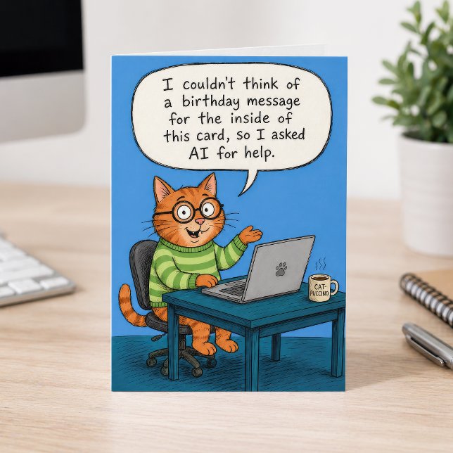 Funny AI Birthday Message Orange Cat Cartoon Card (Creator Uploaded)